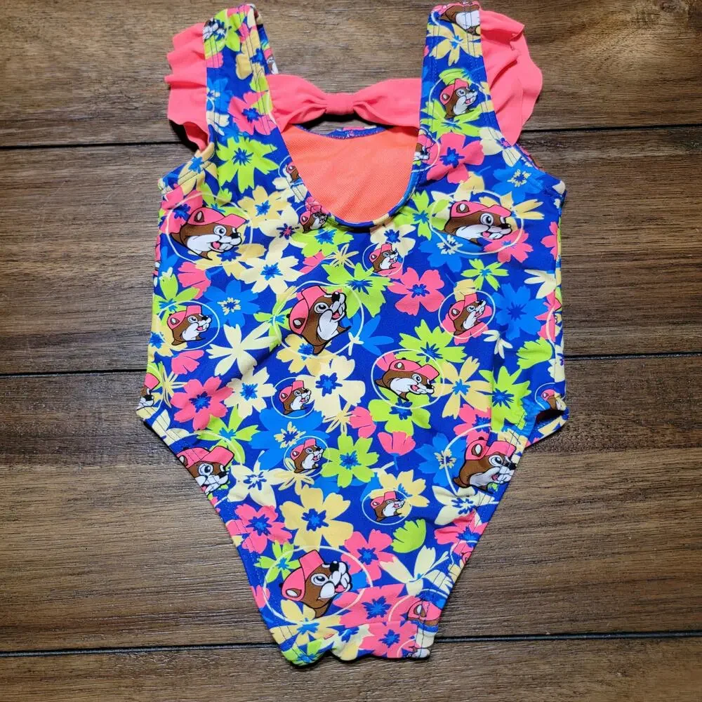 Buc-ee's Infant Blue & Orange Multi-Color Floral 1 Pc Swimsuit - Size 9-12M